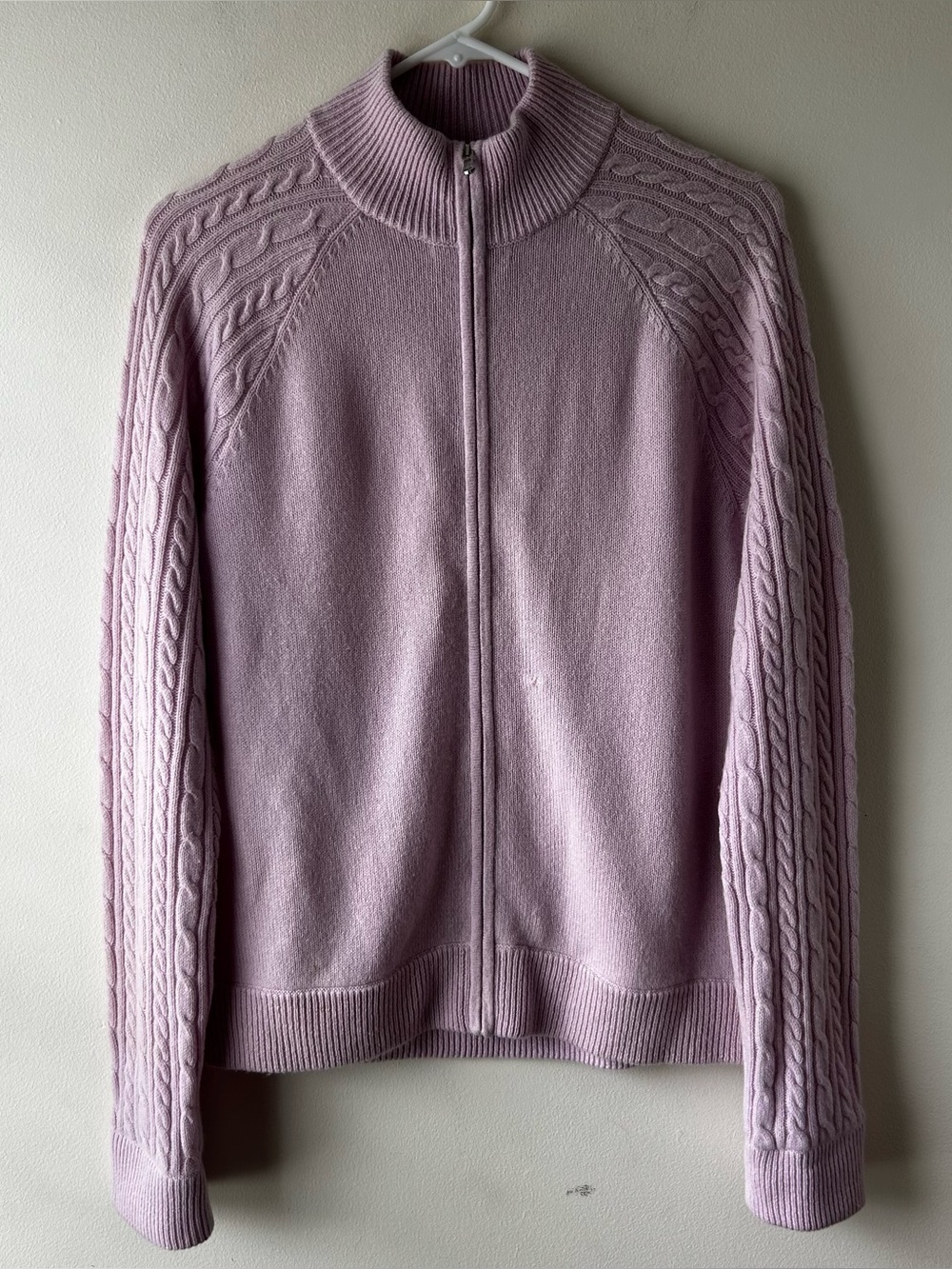 Polo Golf Ralph Lauren 100% Cashmere Full Zip Cableknit Sweater Jacket Lilac